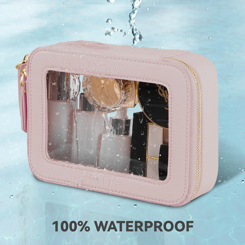 Clear Makeup Bag Waterproof Travel Toiletry Case with Double Zippers â Pearl Pink
