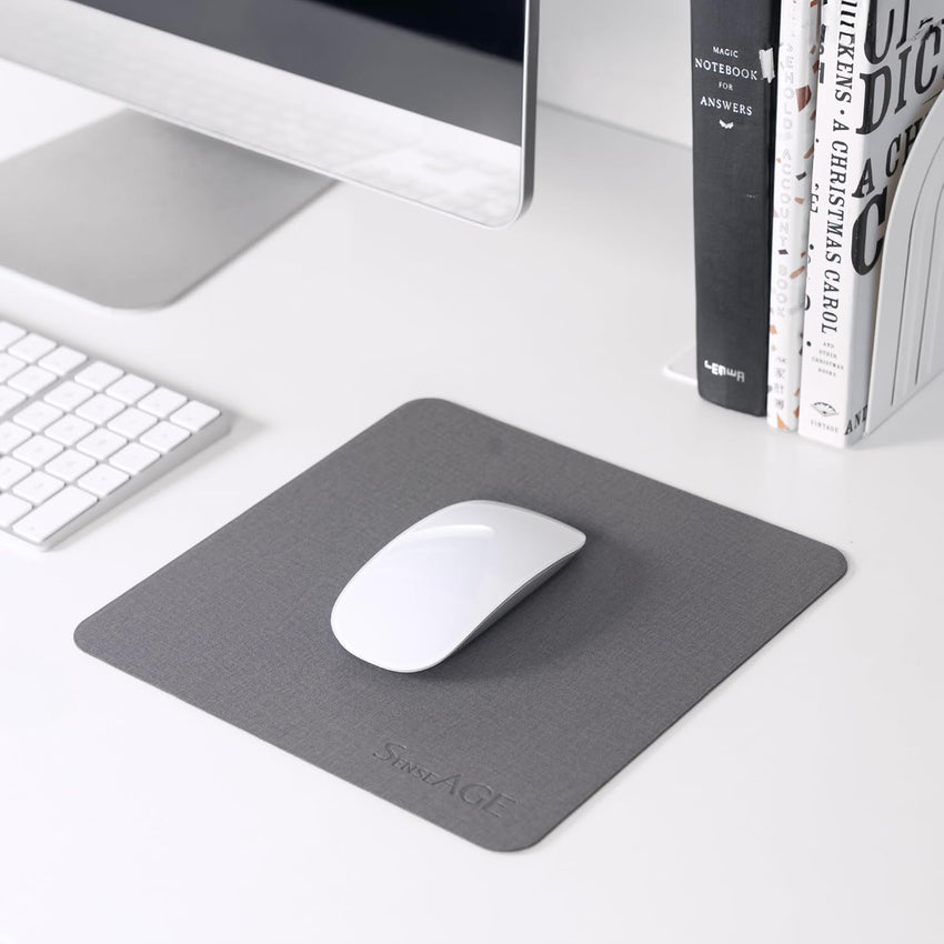 SenseAGE Slim Mouse Mat for Home/Office, Portable Mouse Pad for Computer & Laptop, Fabric Style Vegan Leather, Non-Slip Base, Compatible with Laser and Optical Mouse, 22 x 22cm (Dark Green)