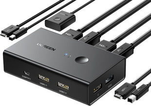 UGREEN HDMI KVM Switch 2 PC 1 Monitor Support 4K@60Hz, 4 Port USB KVM Switches for 2 Computers Share Keyboard/Mouse/Hard Drives/Printer and 1 Monitor, KVM Switcher with 2 USB Cables and 2 HDMI Cable