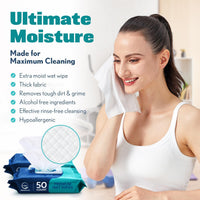 Wet Body Wipes for Adults No Rinse Aloe Vera Vitamin E 8" x 12" (400 count)