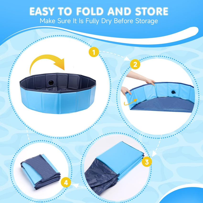 Nobleza Dog Pool Extra Large Foldable Pet Dog Paddling Swimming Pool for Dogs Puppy Portable PVC Non-Slip Outdoor Dogs Bathing Tub for Garden Patio Bathroom 160x30cm Blue