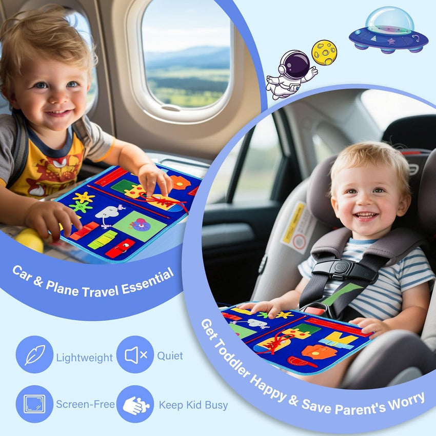 Montessori Busy Board for Toddlers with Basic Life Skills Activities â Blue