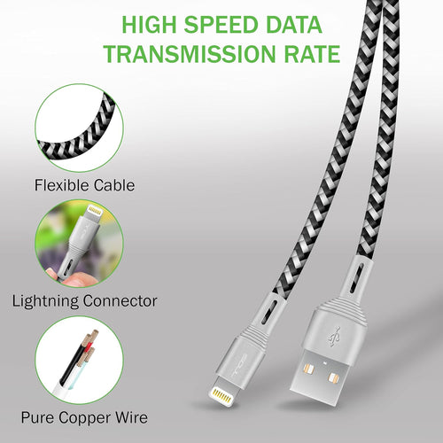 iSOUL Lightning iPhone Charger Cable, 1 Meter 3.3ft Braided USB Cord for iPhone 14 13 12 11 Pro XS Max XR X 10 8 7 6s Plus, iPad Air Pro Mini, iPod Ultra Fast Sync & Charging