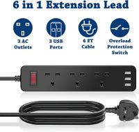 Waterproof Outdoor Power Strip 3-Outlet Surge Protector with USB 1.8m Cable â Black
