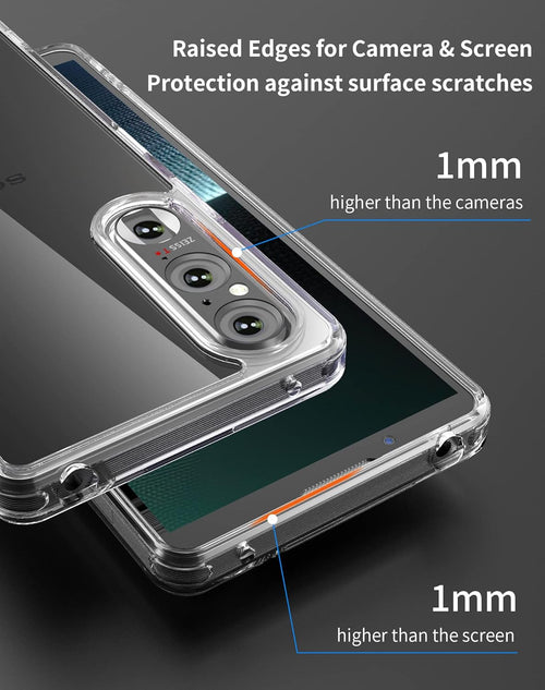 Foluu Case for Sony Xperia 1 V 2023, Hard PC Back & Soft TPU Bumper Protective Shockproof Scratch Resistant Case for Sony Xperia 1 V 2023 Clear