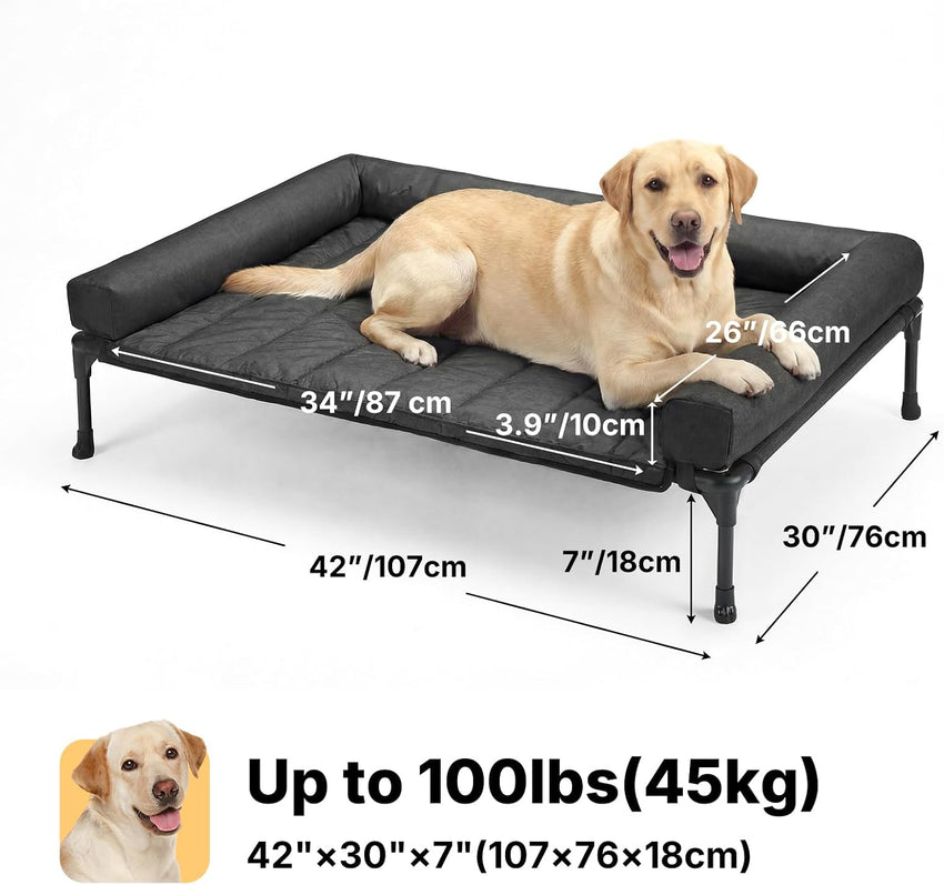 Veehoo Raised Dog Bed + Waterproof Removable Pillow-Top Mat, Dog Bed Sofa Couch, Elevated Dogs Beds with Breathable Mesh, No-Slip Feet, Dogs Sofa Beds for Indoor Outdoor, Large, Black