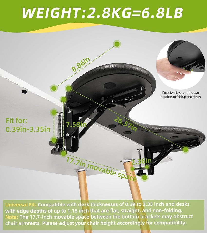 Giecy Desk Extender Tray,Foldable Arm Rest Elbow Wrist Rest Support Clamp on Desk,Computer Keyboard Tray Table Extension for Working,Studying and Gaming(Black)