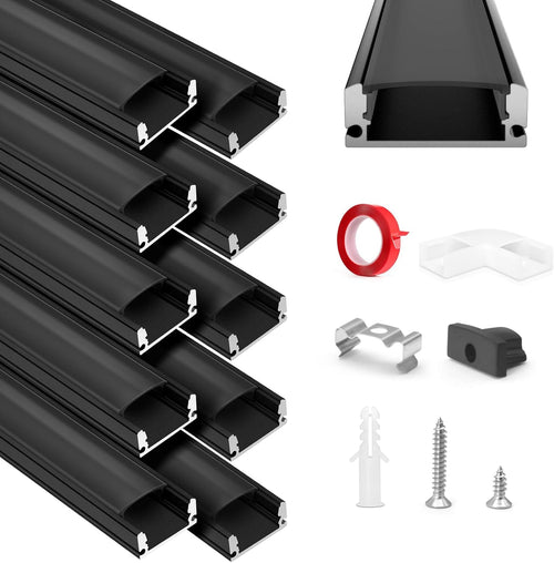 HOMMAND LED Channel, LED Profile 10 Packs 1m/3.3ft U-Shape, LED Diffuser and LED Aluminium Profile with Corner Connectors, End Caps, Mounting Clips and Adhesive, LED Strip Channel 10m