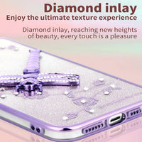 Transparent Glitter Case for Oppo Reno11 F 5G / Reno 11F 5G, Ultra Thin Glitter Bling TPU Shockproof Mobile Phone Case, Shiny Flowers Dragonfly Stand Girl Protective Case Pink