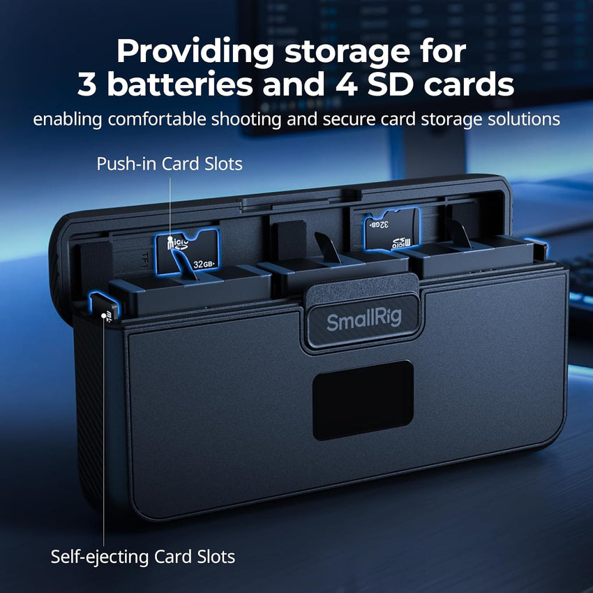Battery Charger for GoPro Hero 12/11/10/9 PD 27W 1.5h Rapid Charging TFT Screen 3-Channel 4 SD Card Slots Model 5418