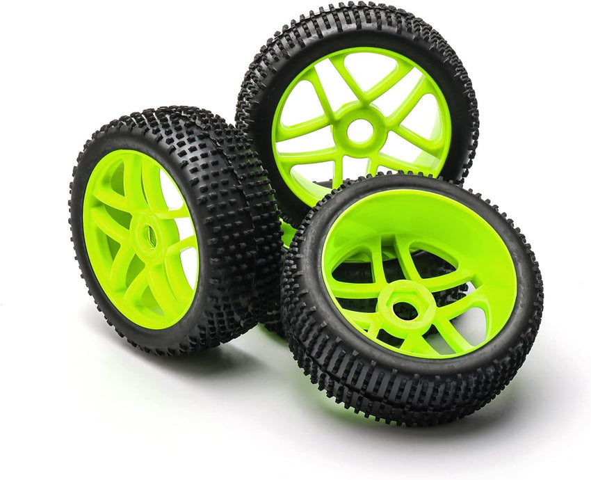Pxyelec 17mm Buggy Wheel Tires Pack of 4 Rubber Tyres for 1:8 Scale RC Car â Green