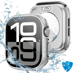 Kamita Waterproof Case Compatible with Apple Watch Series 11/Series 10 42mm, Hard PC Bumper Cases with Tempered Glass Screen Protector, All-Round Protective Cover for iWatch 11/iWatch 10 42 (Silver)