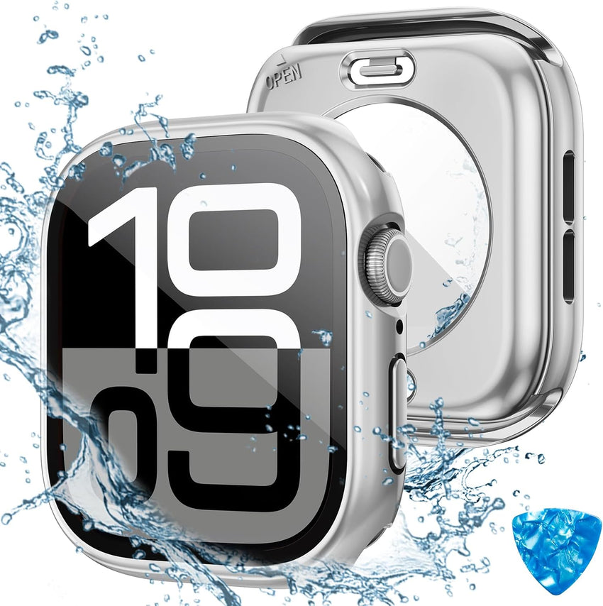 Kamita Waterproof Case Compatible with Apple Watch Series 11/Series 10 42mm, Hard PC Bumper Cases with Tempered Glass Screen Protector, All-Round Protective Cover for iWatch 11/iWatch 10 42 (Silver)