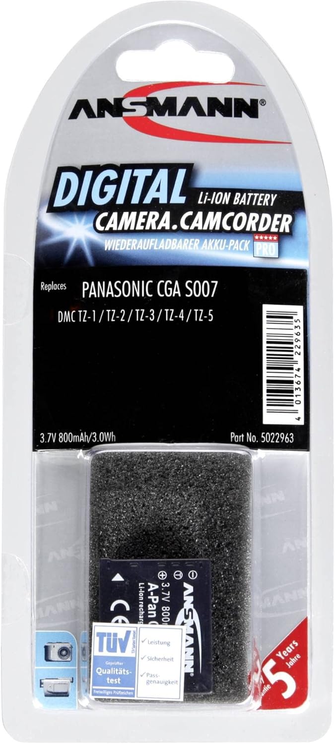 ANSMANN Li-Ion 3.7V Camera Battery Replacement For CGA-S005/ DB-65 [Pack of 1] Compatible with Panasonic & Ricoh Cameras Incl Panasonic Lumix DMC-FX 150, Ricoh GR III 5 Year Warranty