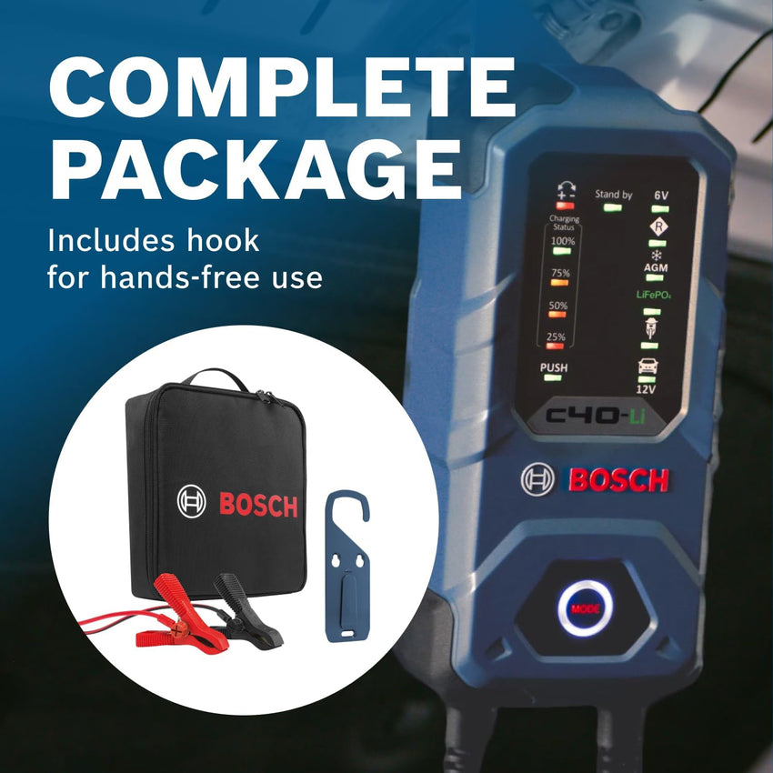 Bosch C40-Li Battery Charger 5A Trickle For 6/12V Lead-acid & LiFePO4 UK Plug