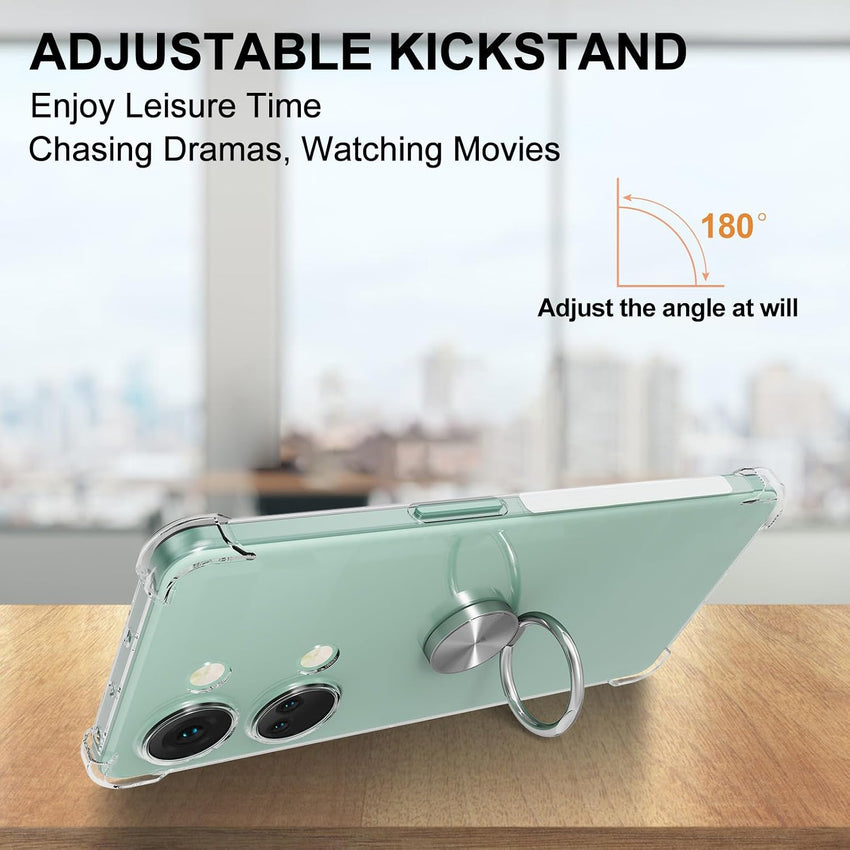 Kickstand Case Compatible with OnePlus Nord 3 5G, Crystal CLEAR Protective Soft TPU Shockproof Case with 360 Degree Magnetic Ring Cover - Silver Ring