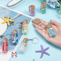 PH PandaHall 7pcs Luminous Glass Keychain, Mini Corked Bottles with Luminous Beads, Backpack Bag Hanging Wedding Party Favors
