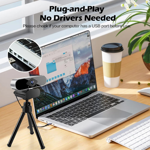 WAKEVLEO USB Webcam, Full HD 1080P Webcam for PC and Laptop, Plug-and-Play, webcam with Microphone,Auto Light Correction, 360^0 View Web Cam for Live Streaming, gaming, Studying, Conferences (1080P)