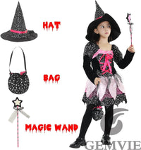 GEMVIE Halloween Witch Costume for Kids â Dress, Hat, Wand, Candy Bag