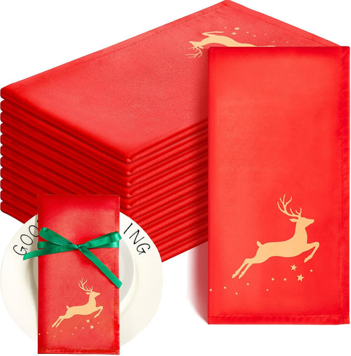 Christmas Cloth Napkins Set of 12 Soft Satin Reusable Table Napkins Ã¢ÂÂ Golden Deer
