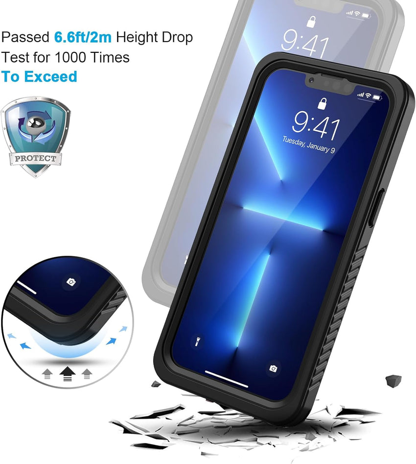 Lanhiem iPhone 13 Pro Max Magnetic Case, Waterproof Dustproof Shockproof Case with Built-in Screen Protector Compatible with Magsafe, Full Body Protective Cover for iPhone 13 Pro Max 6.7 inch -Black
