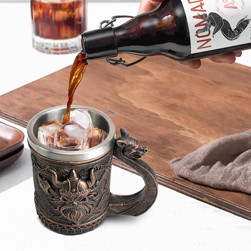 Viking Tankard Stainless Steel Beer Mug 600ml with Handle â Style 2