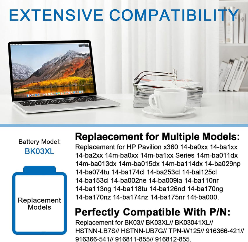 BK03XL HSTNN-LB7S UB7G Battery for HP Pavilion X360 14-BA 14M-BA Series 14-BA253CL 14M-BA114DX 14M-BA011DX 14-BA1XX 14-BA2XX 14-BA153CL 14-BA125CL 14M-BA013DX 14-BA175NR 14M-BA1XX 14M-BA0XX 916811-855