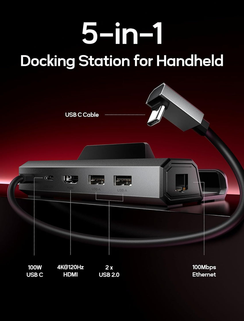 JSAUX Steam Deck Dock, 5-in-1 Docking Station Compatible with Steam Deck/OLED/ROG Ally/Lenovo Legion Go, Steam Dock with HDMI 2.0 4K@60Hz, 100Mbps Ethernet, Dual USB-A 2.0 and 100W USB-C Port-HB0602
