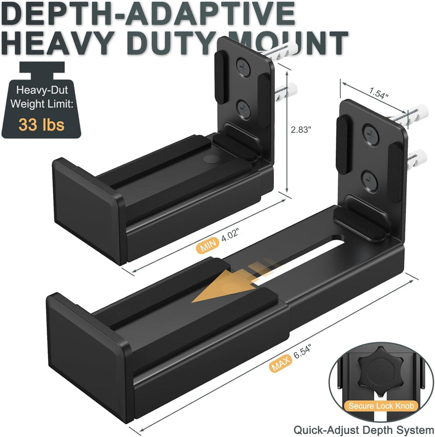Universal Soundbar Wall Mount Adjustable Depth 9-15.4cm Holds 15kg â Black