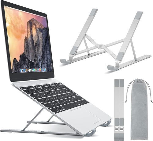 BONTEC Portable Laptop Stands for 10-17.3 inch Laptops Tablet, 7 Levels Height Adjustment Aluminum Laptop Computer Riser, Ventilated Cooling Desktop Laptop Holder Supports up to 20KG