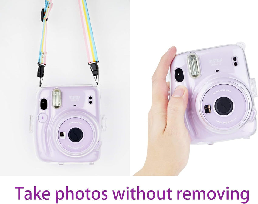 Yosuny Portable Case Compatible with Fujifilm Instax Mini 11 Instant Camera with Adjustable Strap and Storage back pocket (Transparent shell)