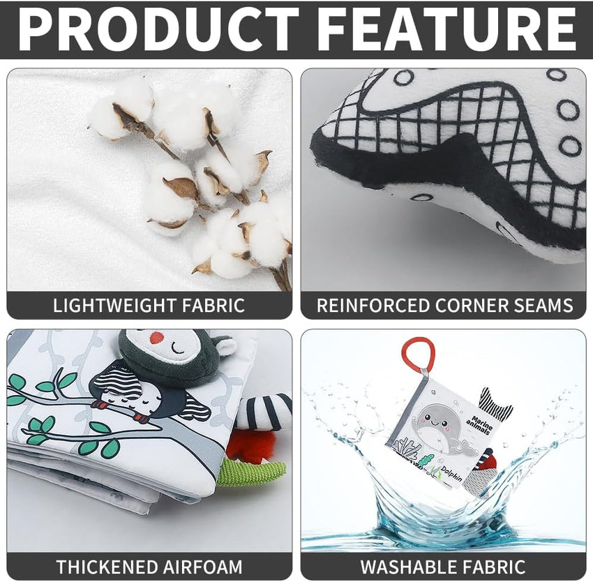 Baby Activity Arch Bassinet Toy, Black and White Travel Mobile Toy Bar with Rattle and Book, Strolle,Pram and Cot Attachment with Hanging Toys (Ocean)