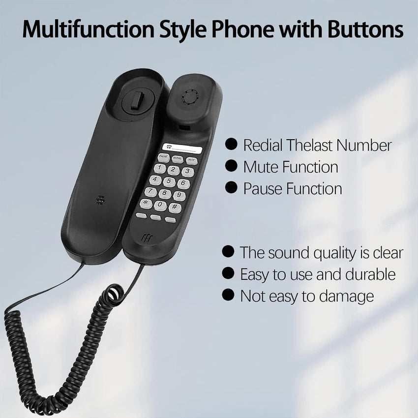 Corded House Phones Landline, Wall/Desk Mountable, Dial Pad on Base, Last Number Redial, Pause, Flash, Black