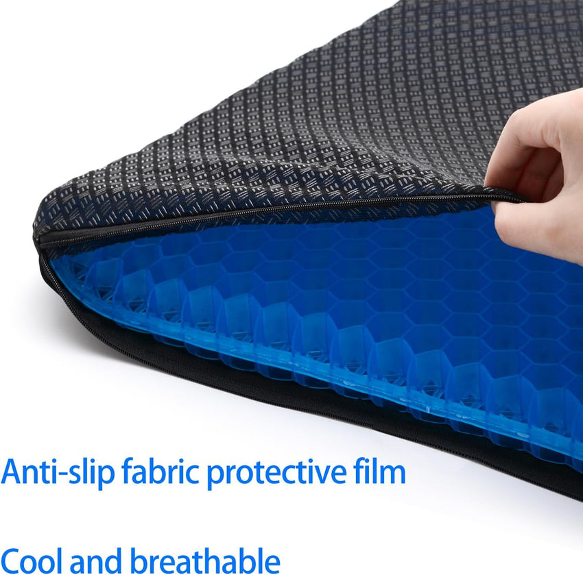 2022 NewLarge Gel Seat Cushion, Honeycomb Design Double Thick Gel Cushion with Relieving Back coccyx Pain Pressure, for Car Office Home Wheelchair&Chair