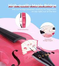 Vangoa 1/4 Violin Set Acoustic Violin Fiddle Quarter Size for Kids Beginners Students with Violin Case, Rosin, Shoulder Rest, Tuner, Strings, Violin Bow, Fingerboard Sticker, Pink