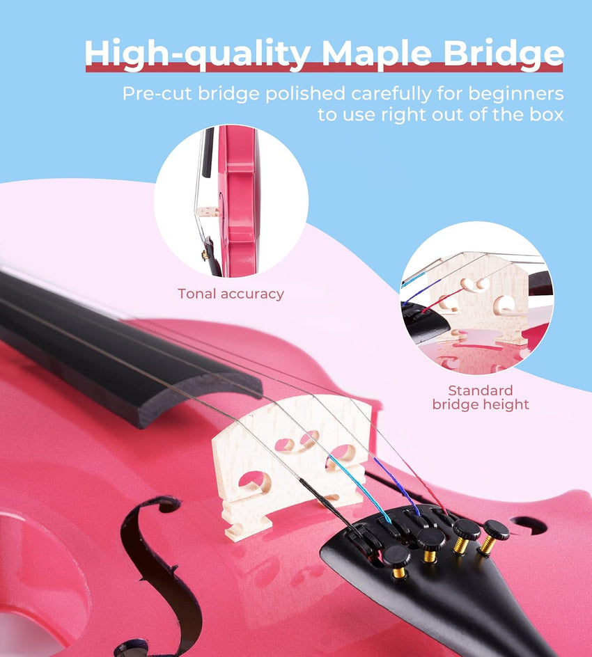 Vangoa 1/4 Violin Set Acoustic Violin Fiddle Quarter Size for Kids Beginners Students with Violin Case, Rosin, Shoulder Rest, Tuner, Strings, Violin Bow, Fingerboard Sticker, Pink