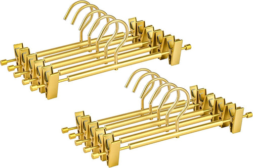 Amber Home 31cm Premium Matte Gold Aluminum Trousers Hangers 20pcs, Extra Smooth & Durable Metal Skirt Pants Hanger, Light & Sturdy Metal Rack for Bottoms with Non-slip Clips and Swivel Hook