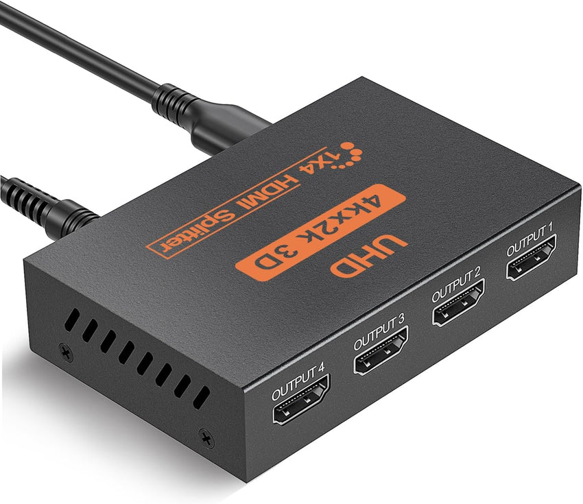 L'Puluva HDMI Splitter 1 in 4 out, 4K Splitter for 4 Monitors, 4 Way HDMI Distribution, Multi Adapter for PC, Laptop, HDTV, Projector,1 input 4 Outputs, Mirror Only, Not Extend