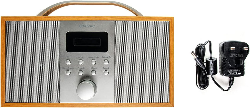 Groov-e Boston Wooden DAB & FM Digital Radio - Built-In Alarm Clock, Dynamic Range Control & Bluetooth Connectivity - LCD Display - Mains or Battery Operated - Portable Radio - 40 Preset Stations
