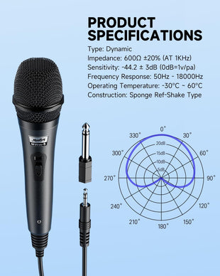 Moukey Dynamic Microphone, Home Karaoke Microphone with 13ft XLR Cable, Cardioid Metal Handheld Wired Mic for Singing/Karaoke/Stage, Compatible w/Speaker/Amp/Mixer/Karaoke Machine, Gray