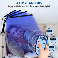 Red Light Lamp, 180LEDs Blue Light & Infrared Light with Stand, 415nm & 660nm & 850nm Infrared Light, 4 Heads Infrared Lamp with 3 Timing Settings, for Home Use