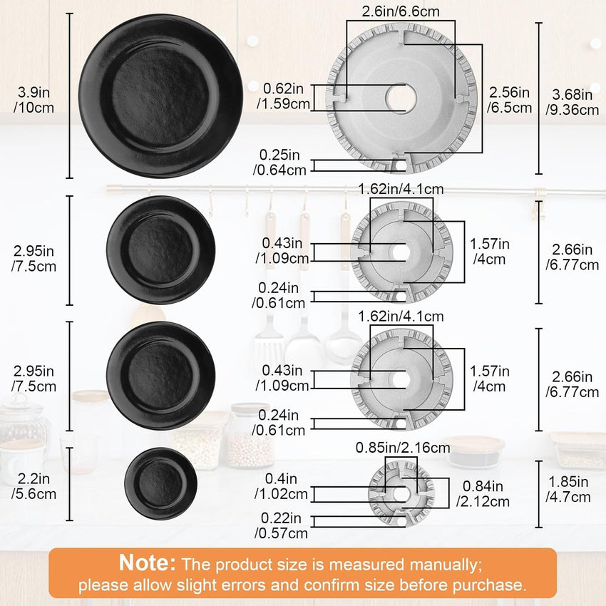 EEEKit Oven Gas Hob Burner Crown Cap Set 8PCS Replacement Parts â Large, Medium, Small