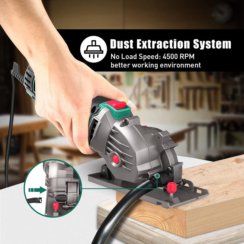 HYCHIKA Mini Circular Saw, with 3pcs Blades (85mm), Scale Ruler, 500W Pure Copper Motor, 4500RPM Ideal for Wood, Soft Metal, Tile and Plastic Cuts