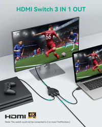 HDMI Switch, GANA Gold Plated 3-Port HD MI Switcher/HDMI Splitter/Supports Full HD1080p/3D with High Speed Cable