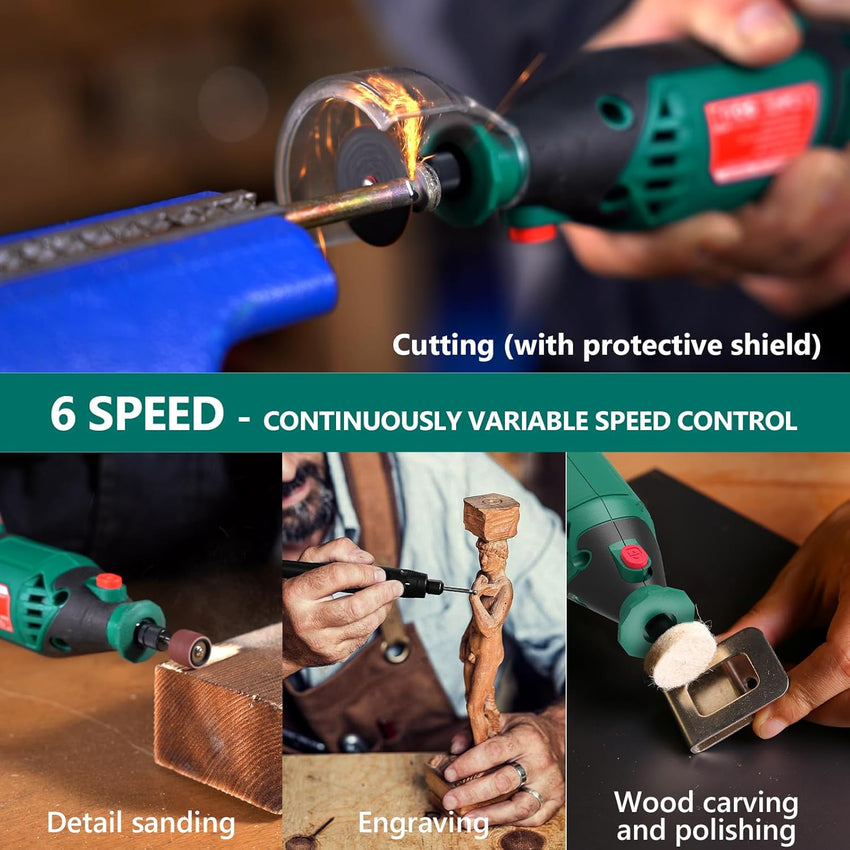 HYCHIKA 170W Rotary Tool, Variable Speed Rotary Tool Kit with Flex Shaft, 173pcs Accessories Kit & 8000-35000RPM Multi-Tool, Perfect for Cutting, Detail Sanding, Engraving, and Wood Carving