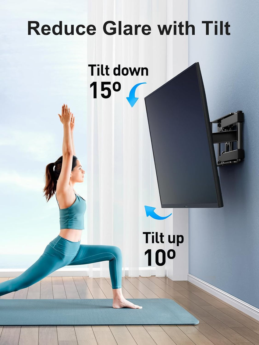 PERLESMITH TV Wall Bracket for 26-60 inch TVs, Swivel Tilt TV Bracket with Tool-free Tilt Adjustment and Spirit Level, Wall Mount Supports up to 40kg, Max VESA 400x400mm PSMFK10