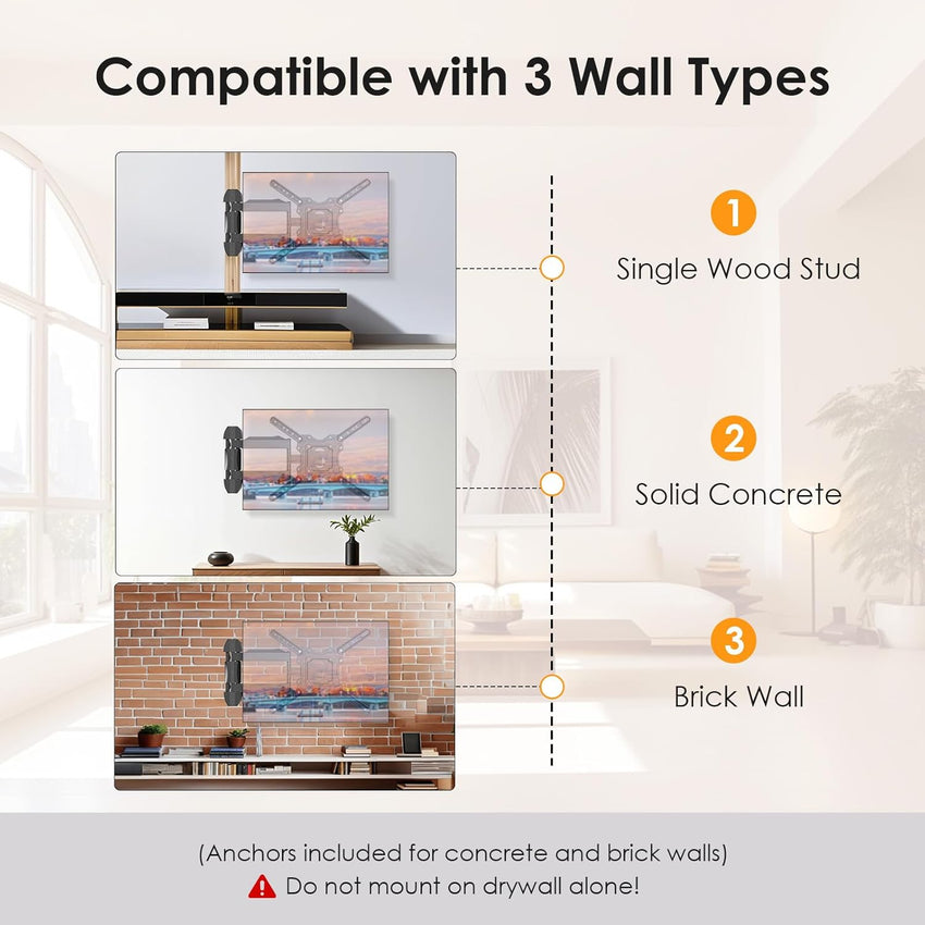 TV Wall Mount for 32-60 Inch,Tilting and Swivelling Wandhalterung-Extendable Wall Bracket Television-for Flat & Curved TV,Max VESA 400x400mm