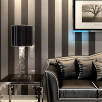 Vertical Striped Non-Woven Wallpaper Roll Minimalist Modern Non-Pasted for Living Room Bedroom Black Grey 1.73' x 32.8'