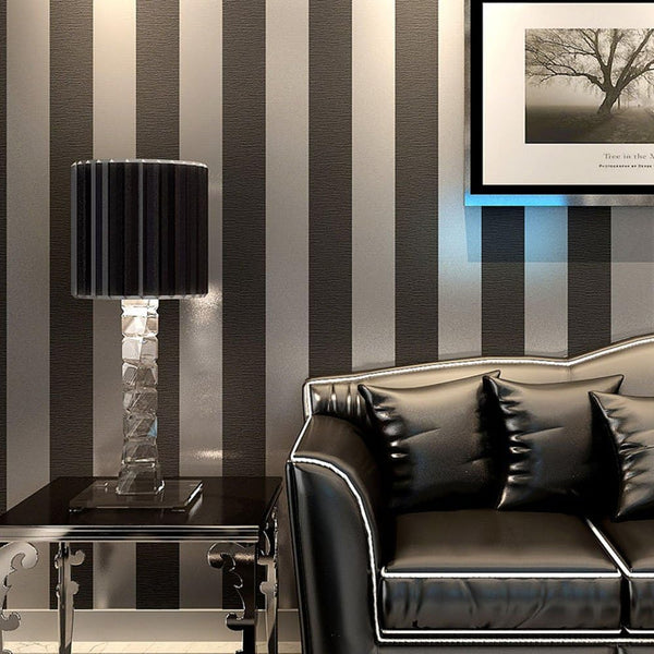 Vertical Striped Non-Woven Wallpaper Roll Minimalist Modern Non-Pasted for Living Room Bedroom Black Grey 1.73' x 32.8'