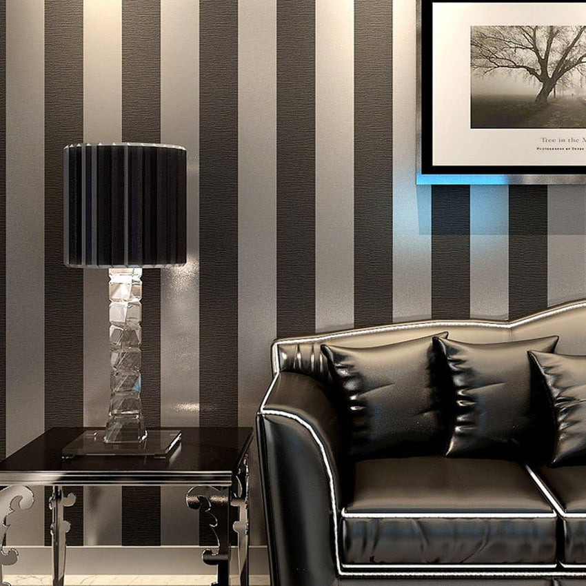 Vertical Striped Non-Woven Wallpaper Roll Minimalist Modern Non-Pasted for Living Room Bedroom Black Grey 1.73' x 32.8'